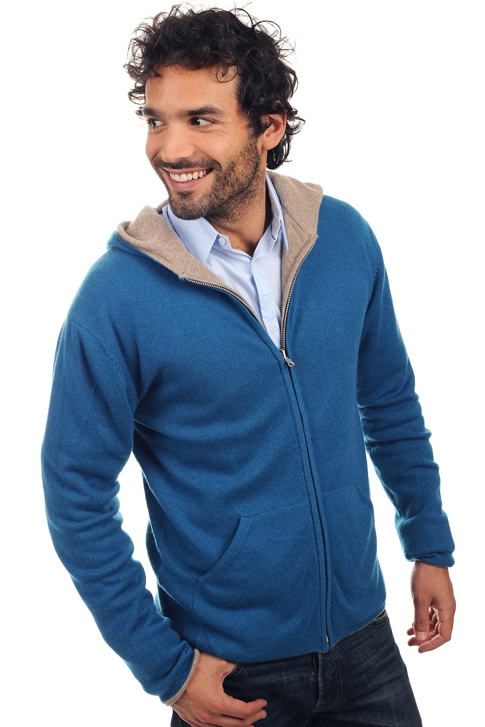 Cashmere kaschmir pullover herren dicke carson leuchtendes blau natural brown 3xl
