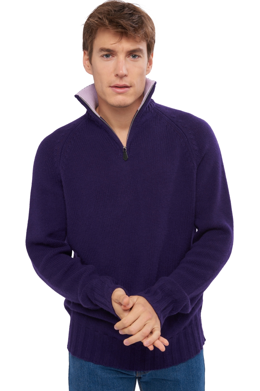 Cashmere kaschmir pullover herren dicke olivier deep purple lilas 2xl
