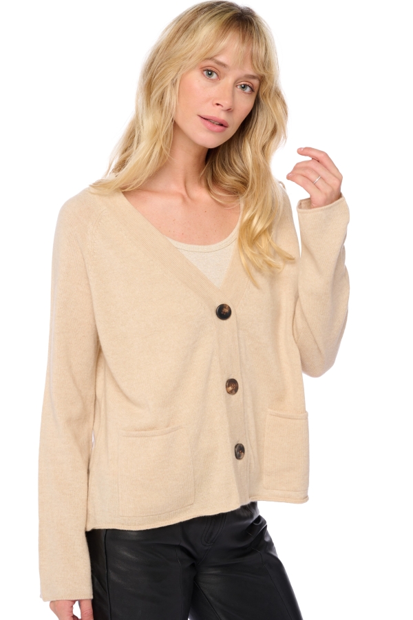 Cashmere kaschmir pullover damen strickjacken cardigan chana natural beige gr 2