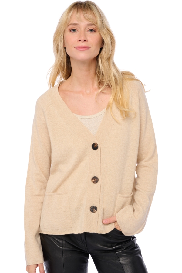 Cashmere kaschmir pullover damen strickjacken cardigan chana natural beige gr 3