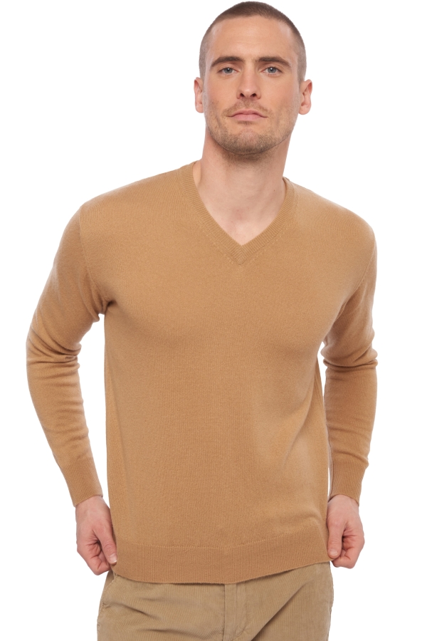 Cashmere kaschmir pullover herren v ausschnitt hippolyte camel 