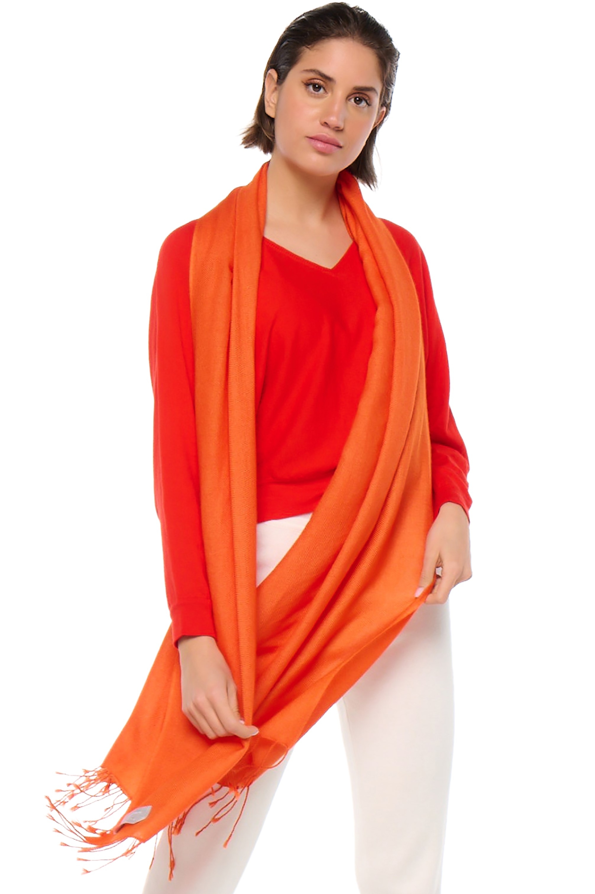 Cashmere kaschmir pullover damen diamant orange 201 cm x 71 cm