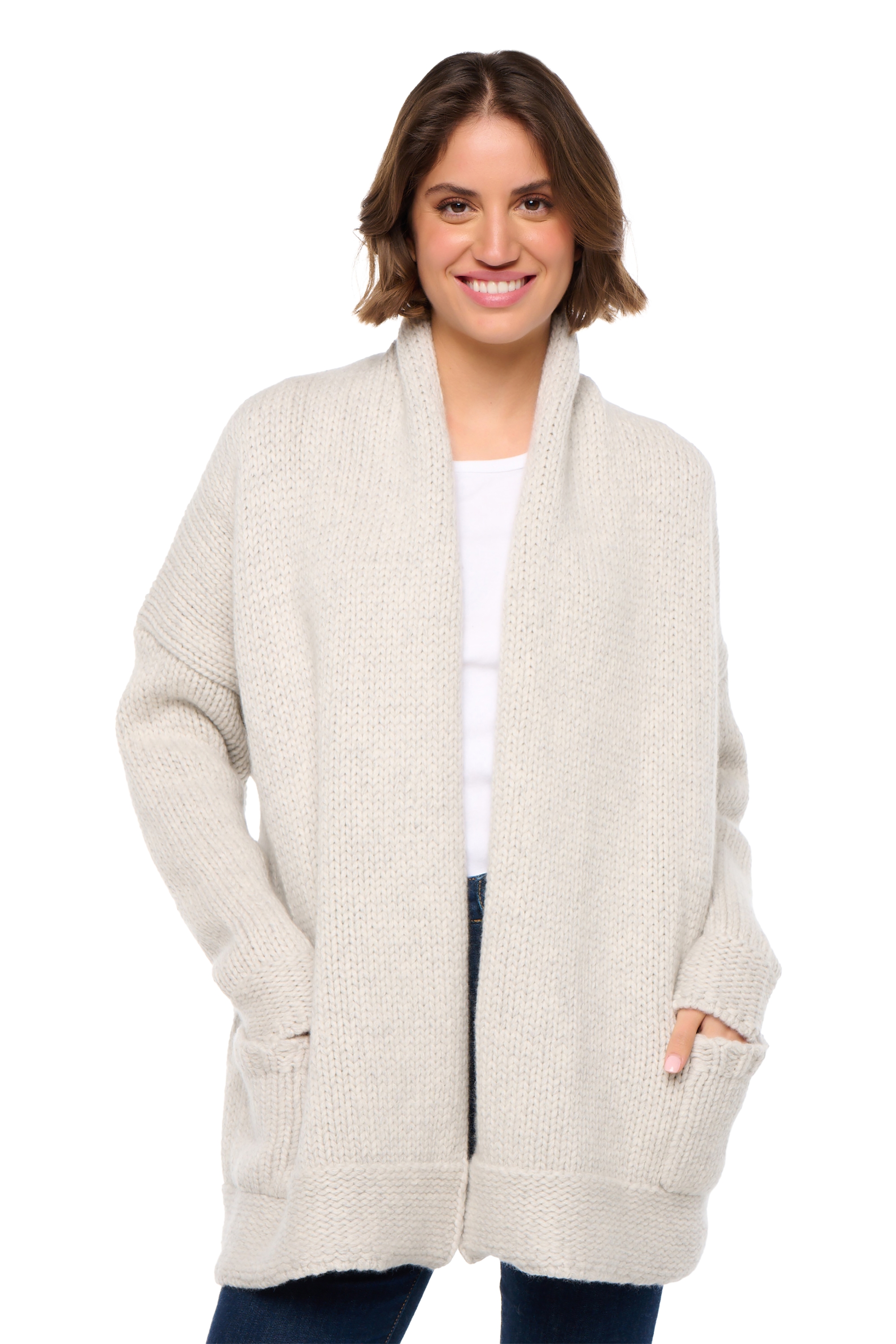 Cashmere kaschmir pullover damen dicke vienne flanellgrau meliert natural ecru s