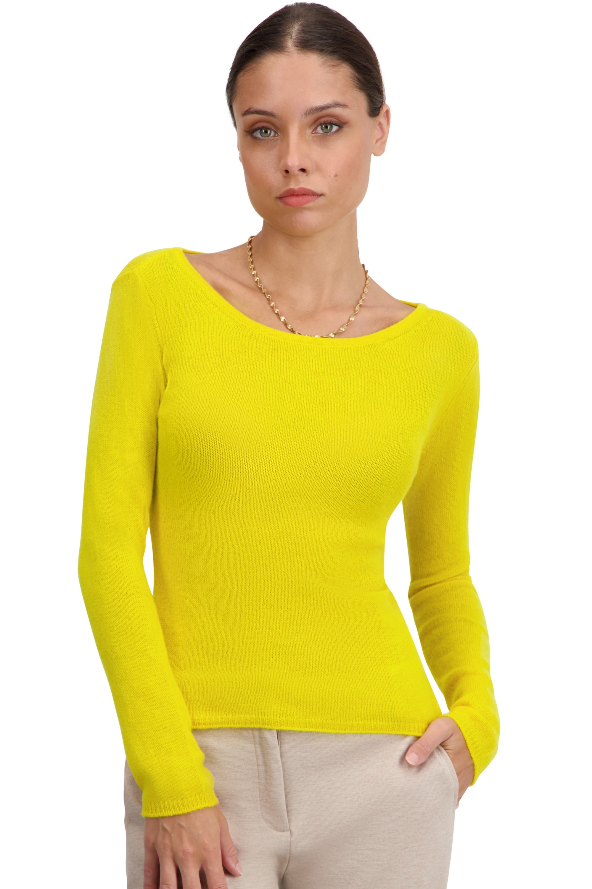 Cashmere kaschmir pullover damen rundhalsausschnitt caleen sonnenblume 