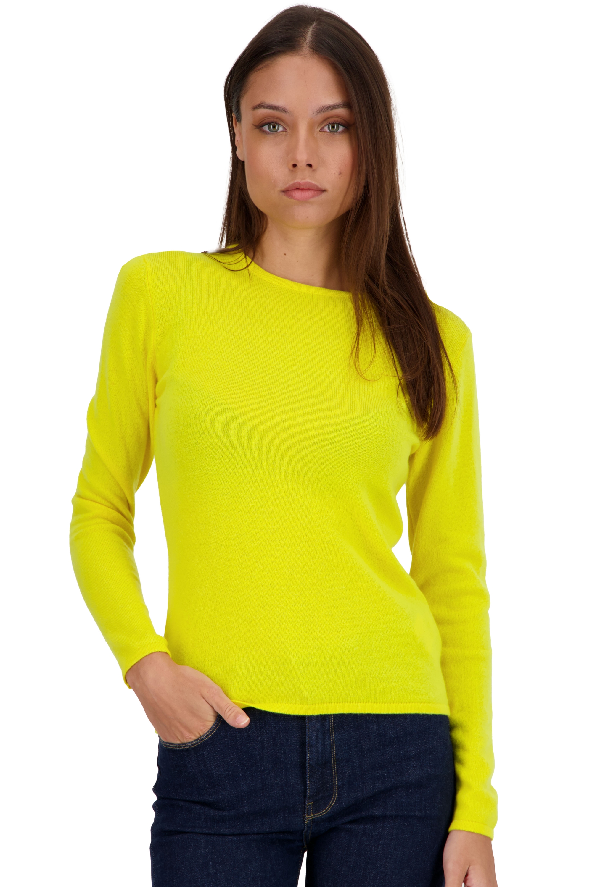 Cashmere kaschmir pullover damen rundhalsausschnitt line jaune citric 