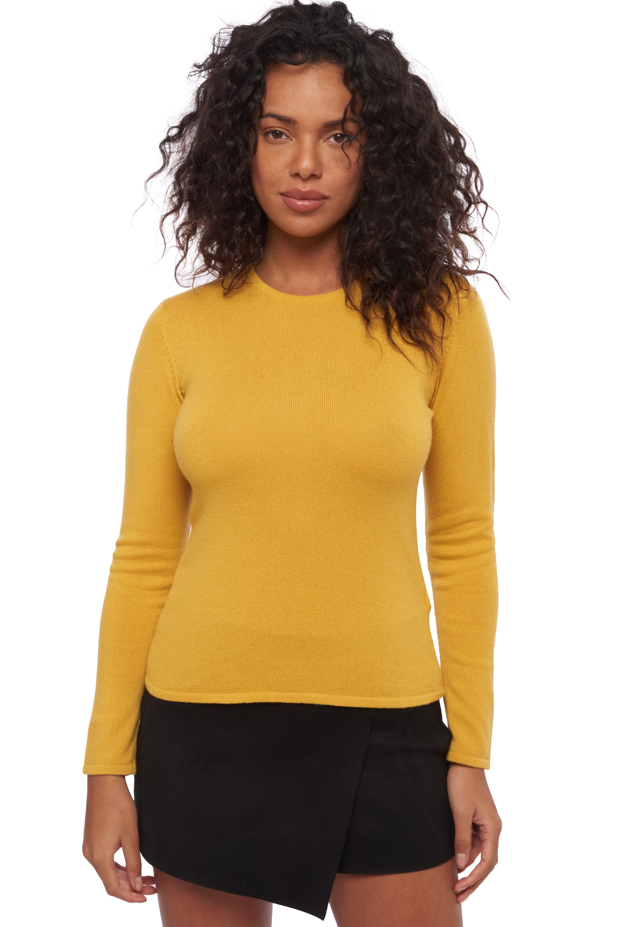 Cashmere kaschmir pullover damen rundhalsausschnitt line senf 