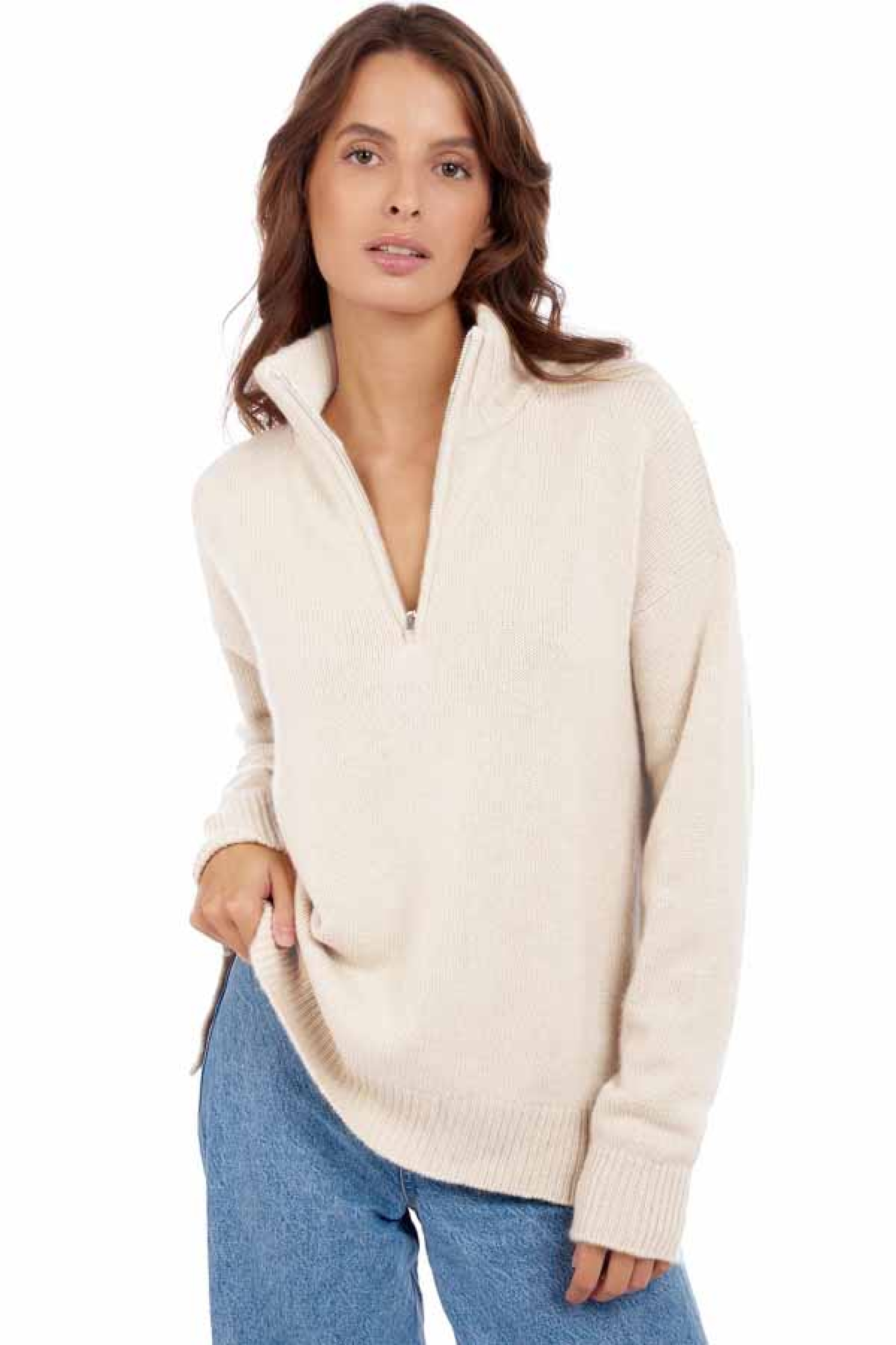 Cashmere kaschmir pullover damen v ausschnitt alizette natural ecru m