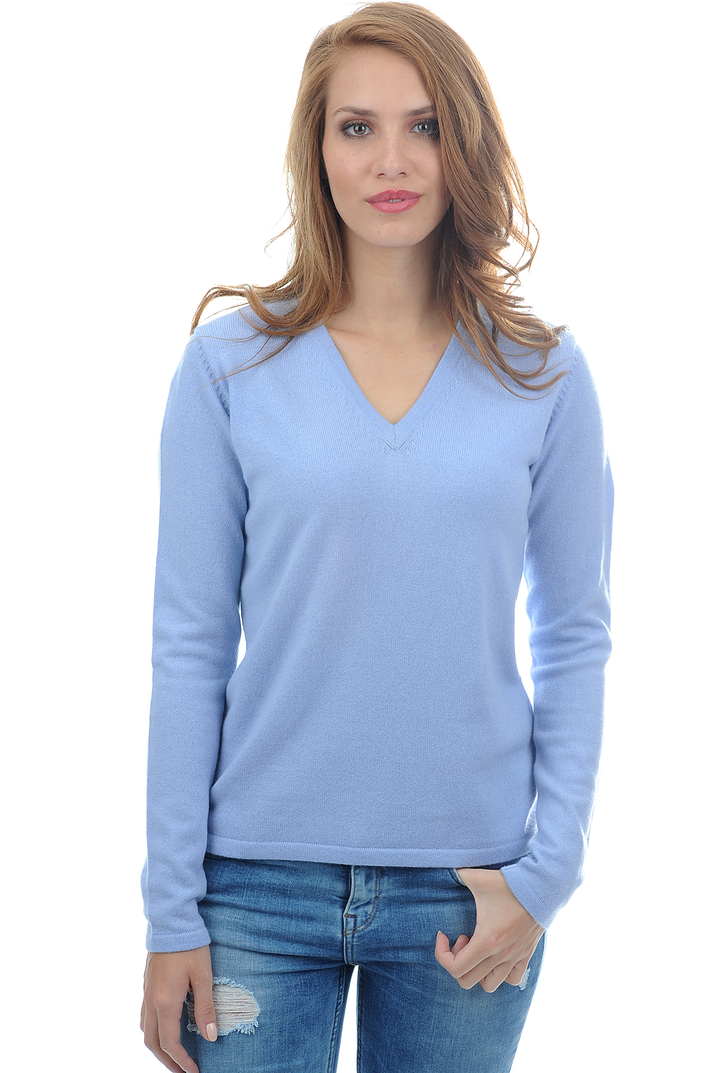 Cashmere kaschmir pullover damen v ausschnitt emma himmelblau 