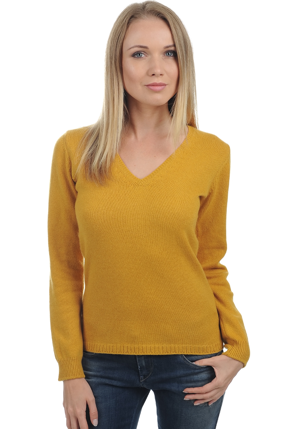 Cashmere kaschmir pullover damen v ausschnitt erine 4f senf 