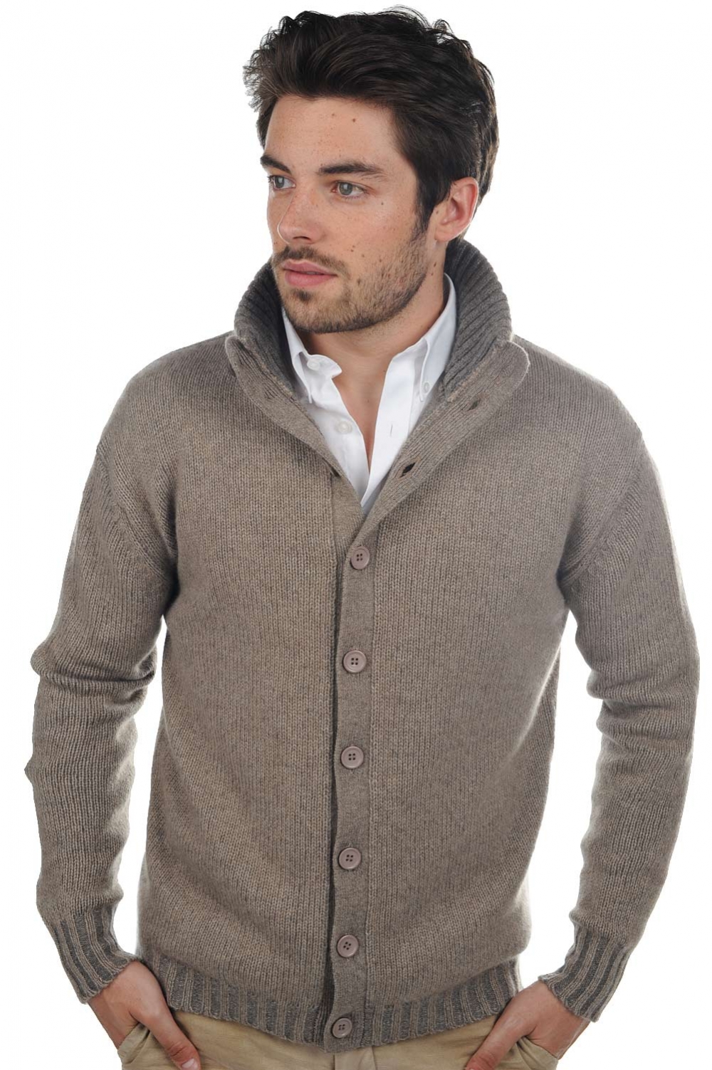 Cashmere kaschmir pullover herren dicke jo natural brown graubraun meliert 2xl