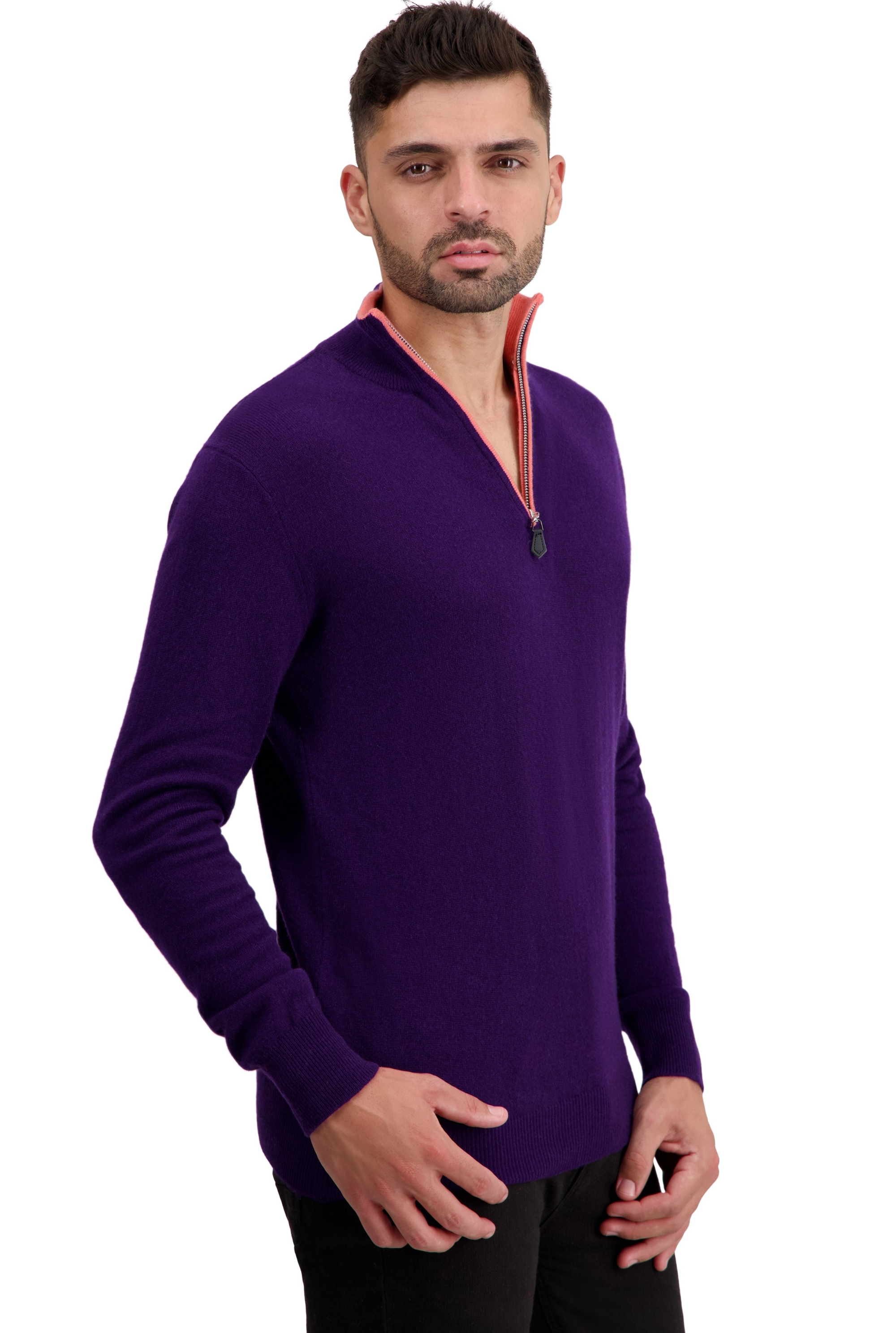 Cashmere kaschmir pullover herren polo themon deep purple juliet xl