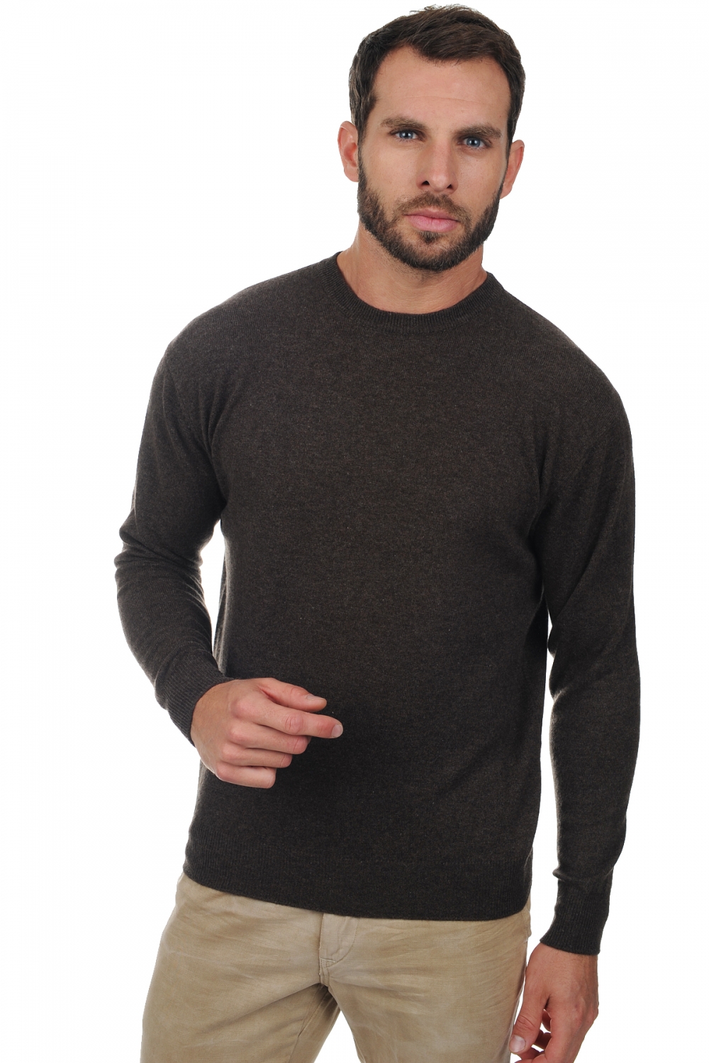 Cashmere kaschmir pullover herren rundhals nestor braun meliert 