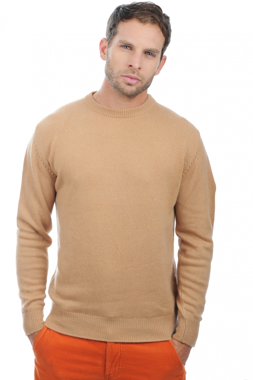 Cashmere kaschmir pullover herren rundhals nestor camel 