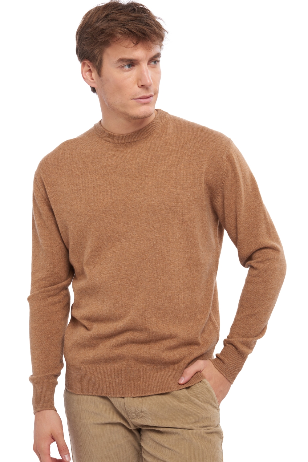 Cashmere kaschmir pullover herren rundhals nestor camel meliert 