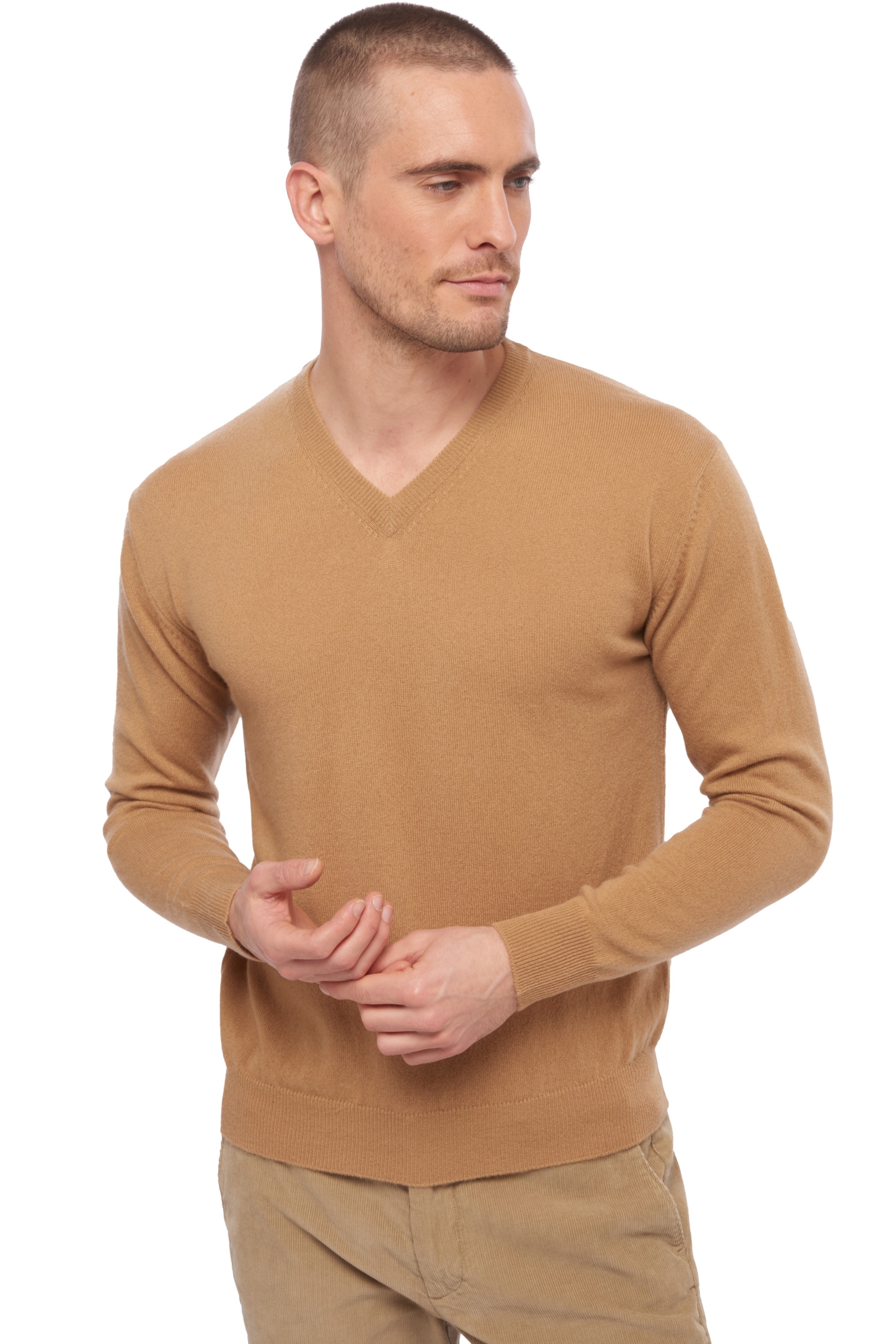 Cashmere kaschmir pullover herren v ausschnitt hippolyte camel 