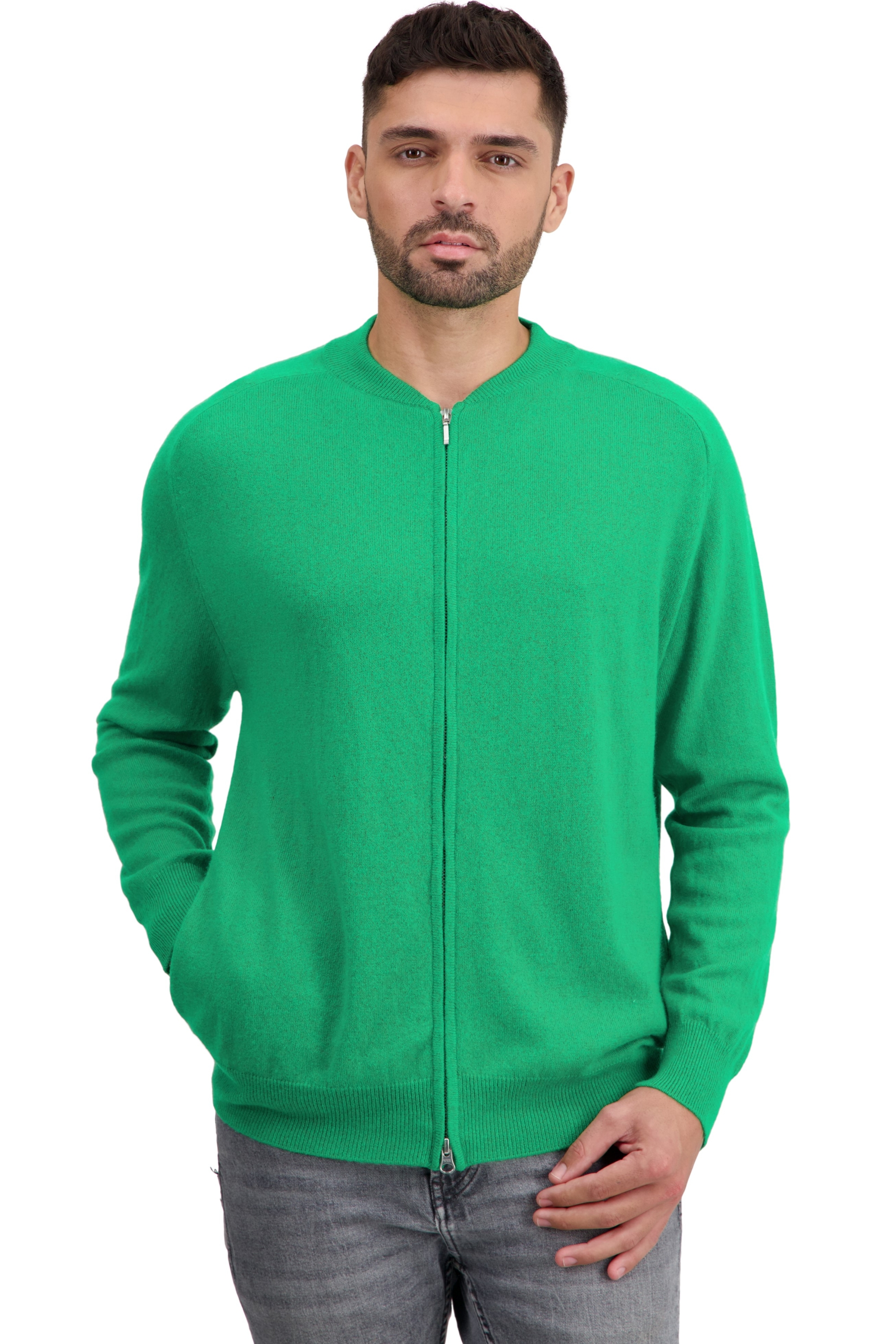 Cashmere kaschmir pullover herren zip kapuze tajmahal new green xl