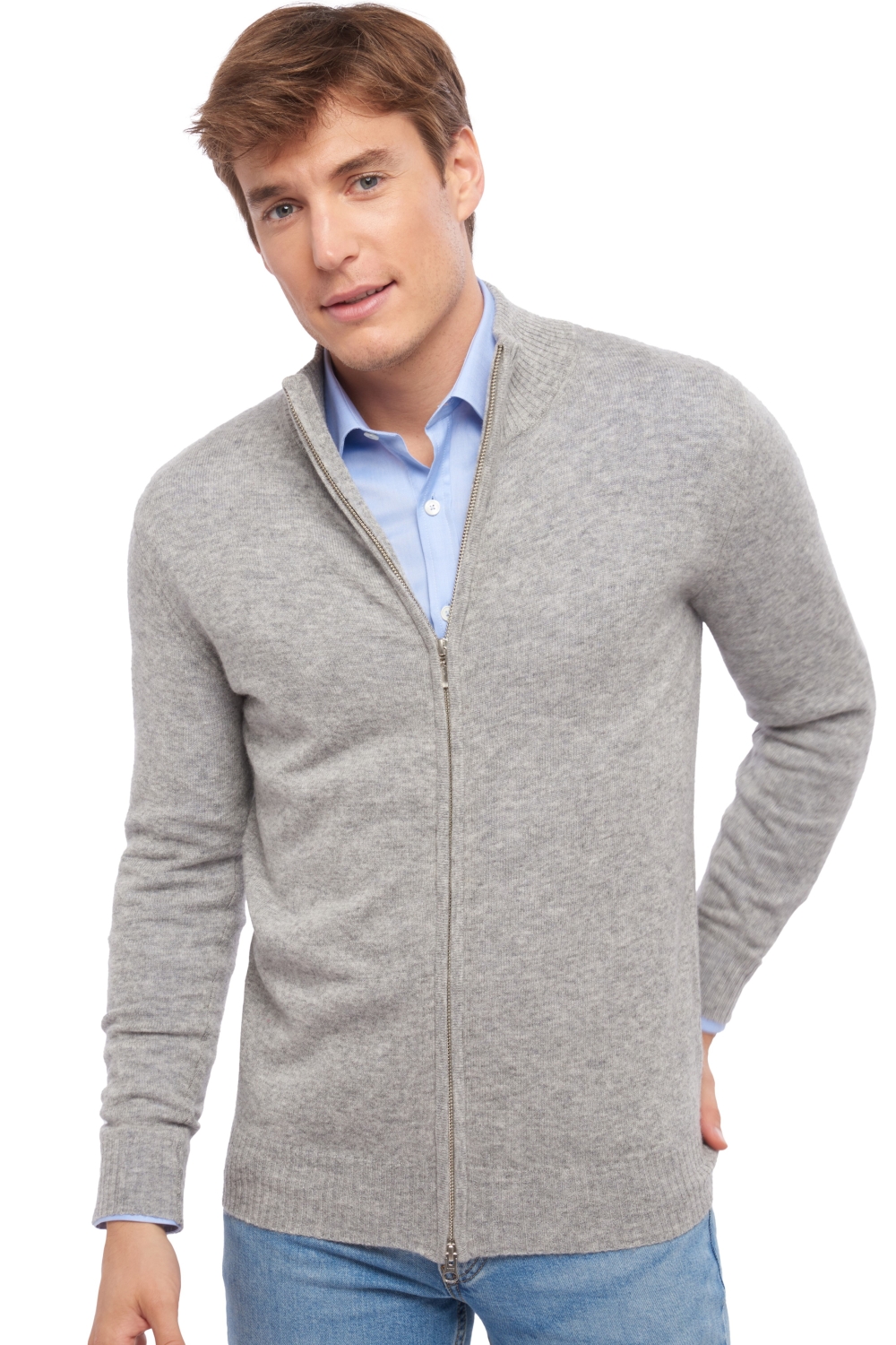 Cashmere kaschmir pullover herren zip kapuze thobias first fog grey xl