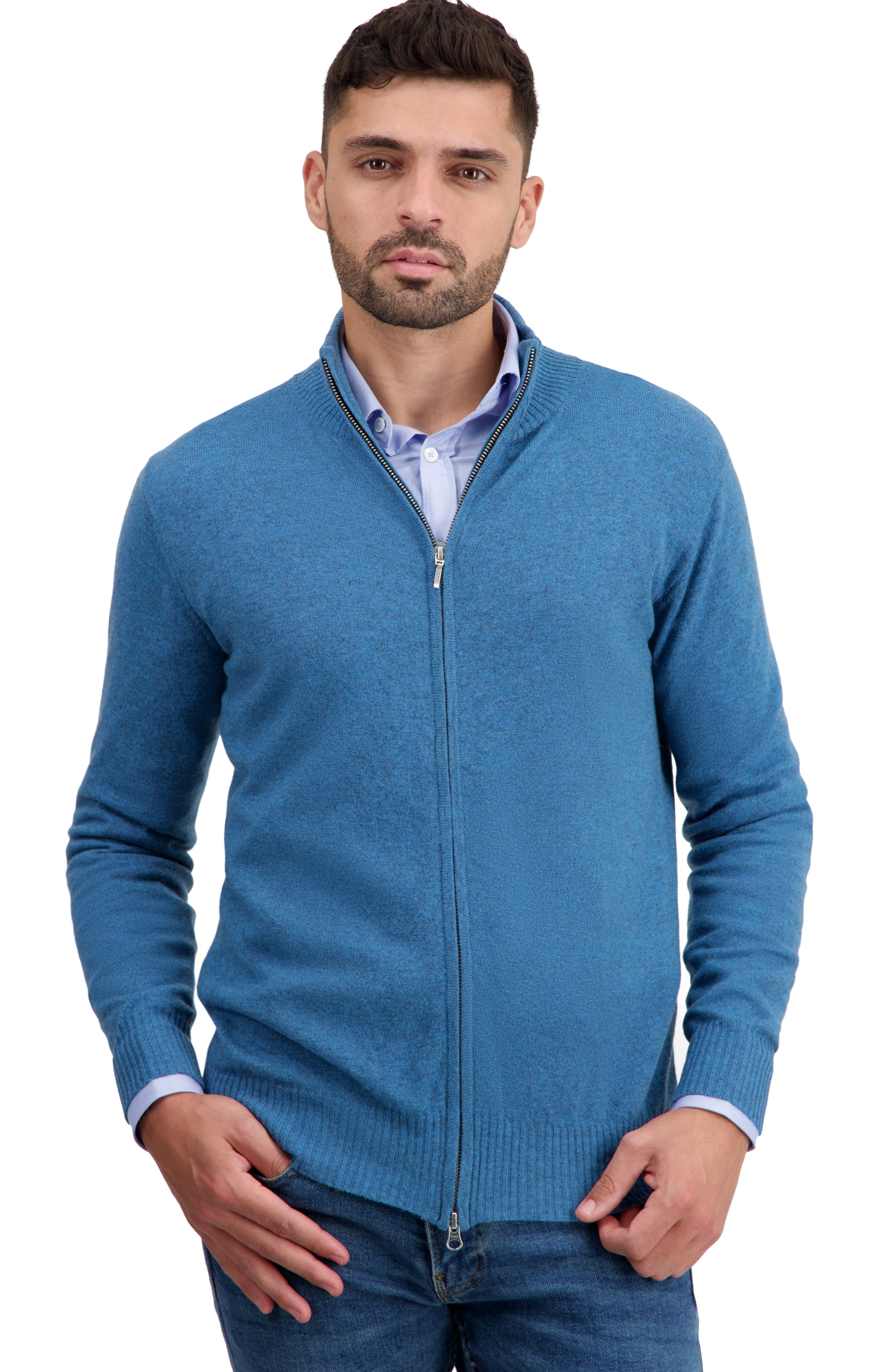 Cashmere kaschmir pullover herren zip kapuze thobias first manor blue m