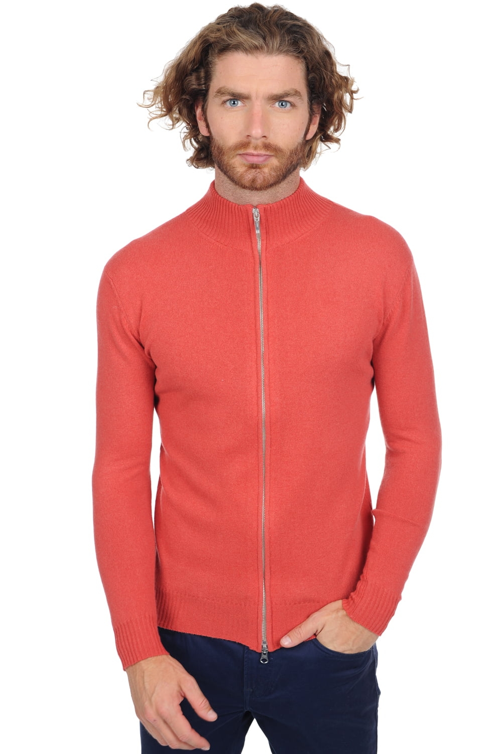 Cashmere kaschmir pullover herren zip kapuze thobias first quite coral m