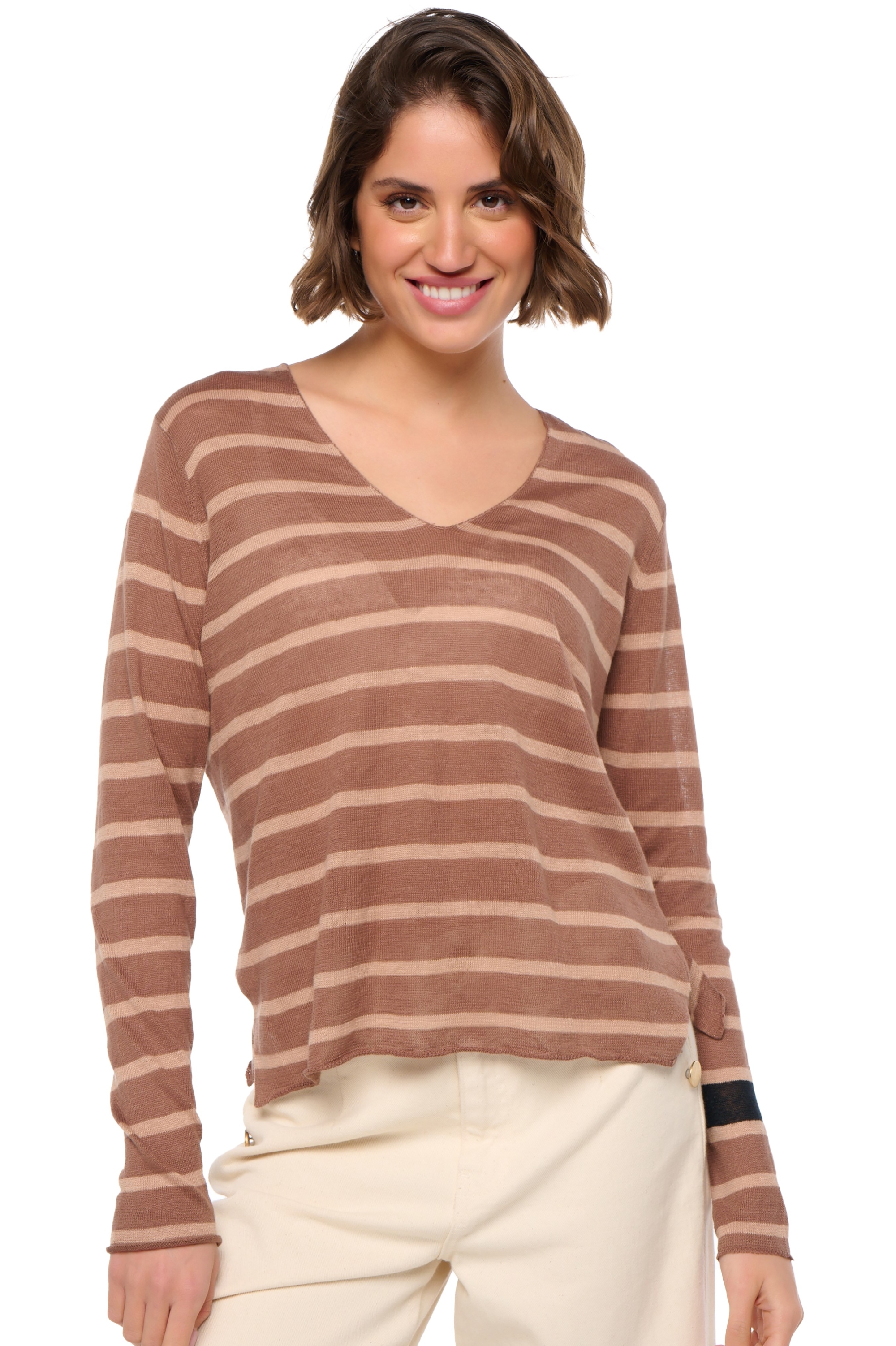 Leinen kaschmir pullover damen v ausschnitt sullivan latte s